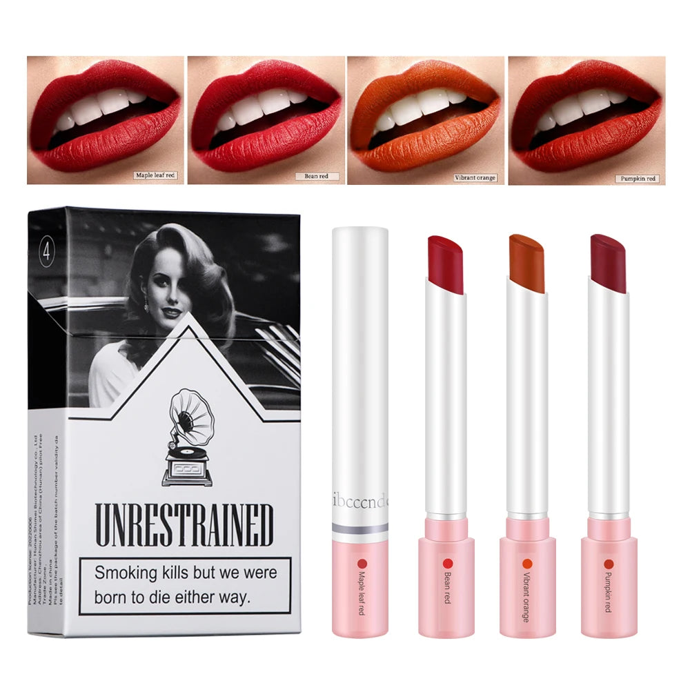 4 pcs/set Cigarette Lipstick Set Long Lasting Lip Glaze Matte Lip Gloss Waterproof Lip Stick