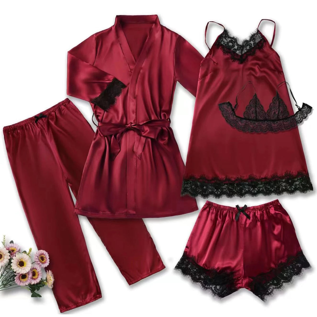 Satin Sleepwear Pajama Set Pink Sexy