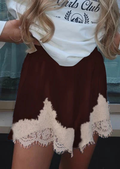 Cute Women Satin Silk Lace Trim Shorts Silky Low Rise Boxer Shorts