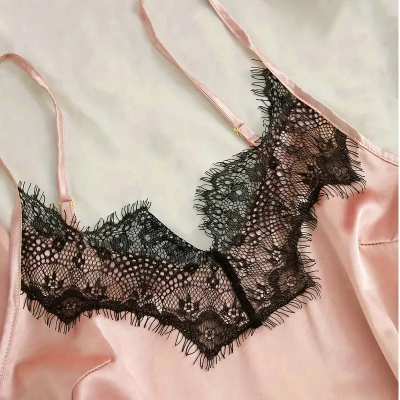 Satin Sleepwear Pajama Set Pink Sexy