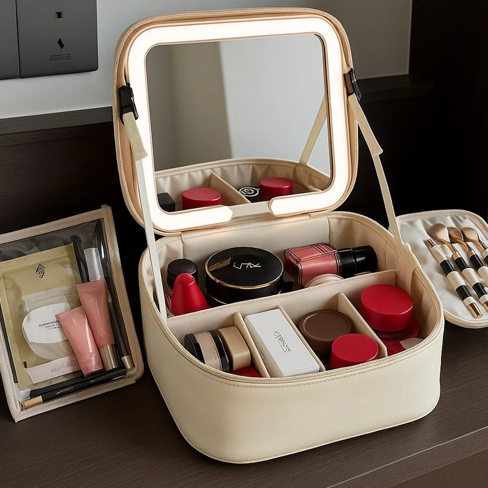Makeup Bag With LED Mirror Large Capacity Bag and Organizer