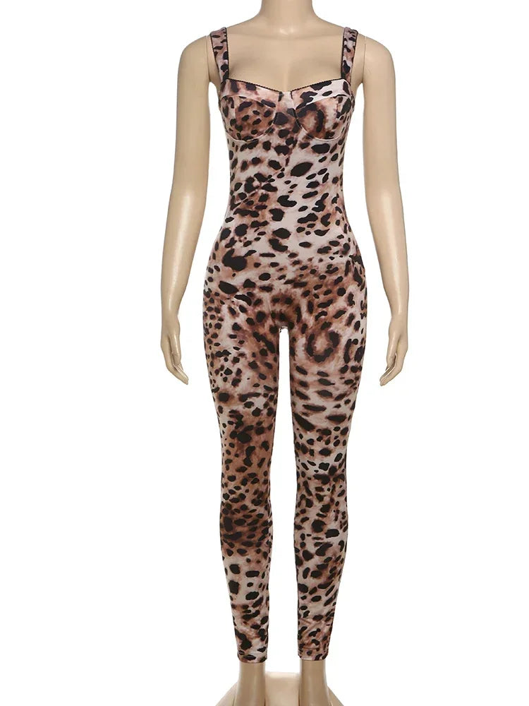 Sexy Jumpsuit Women Sleeveless Leopard Print