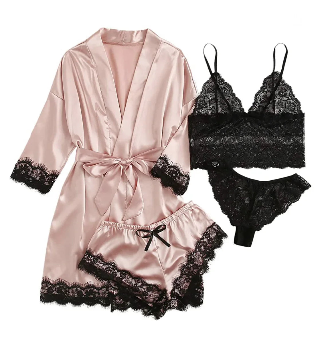 Women's Sexy Pajamas Lingerie Shorts 4-piece Lace Camisole Pajama Set