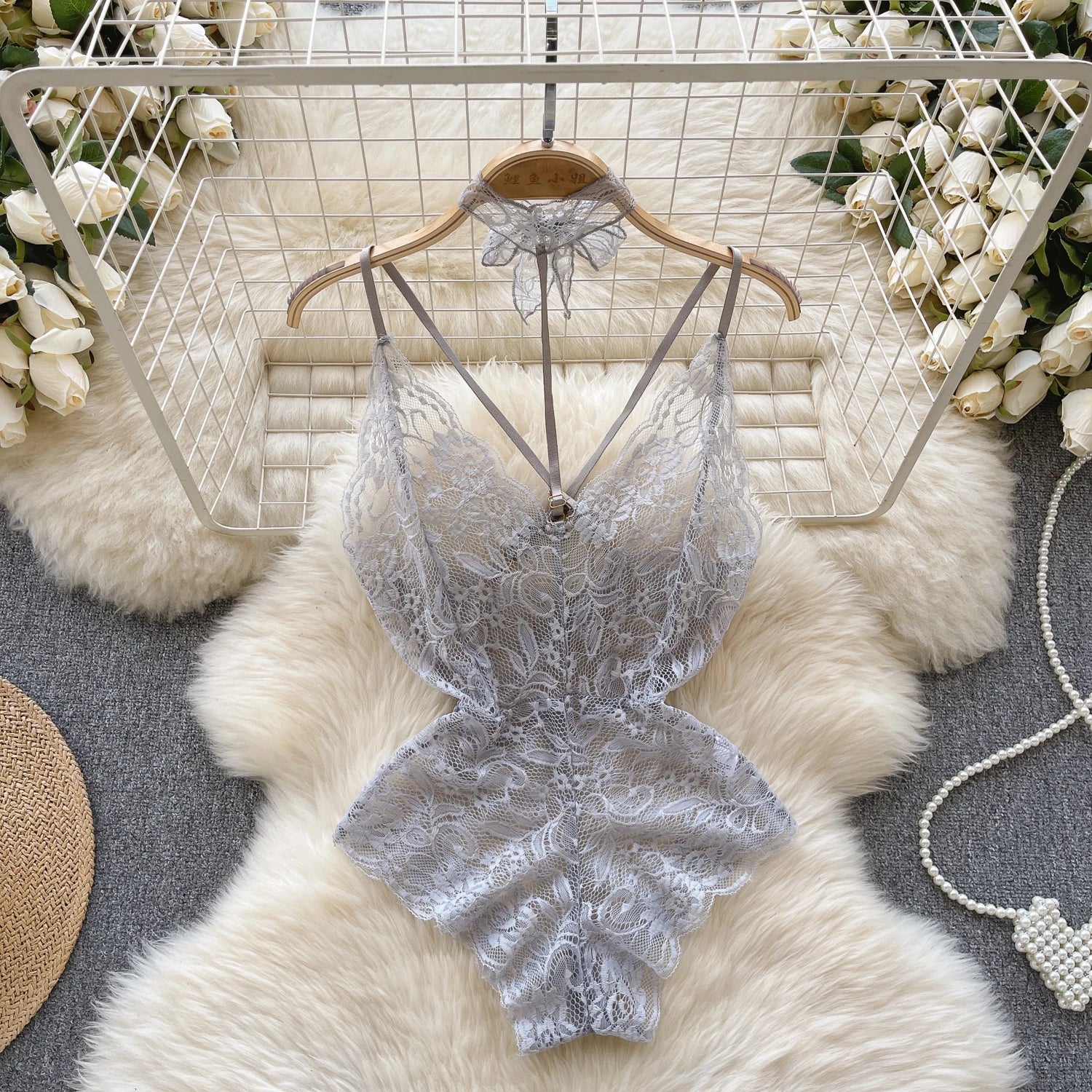 Sexy Lace Strap Jumpsuit Slim Fit Transparent Erotic Lingerie Catsuit