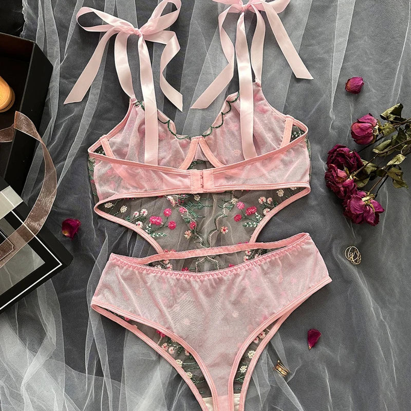 Bra and Panties Sets Thong and Bra Lace Floral