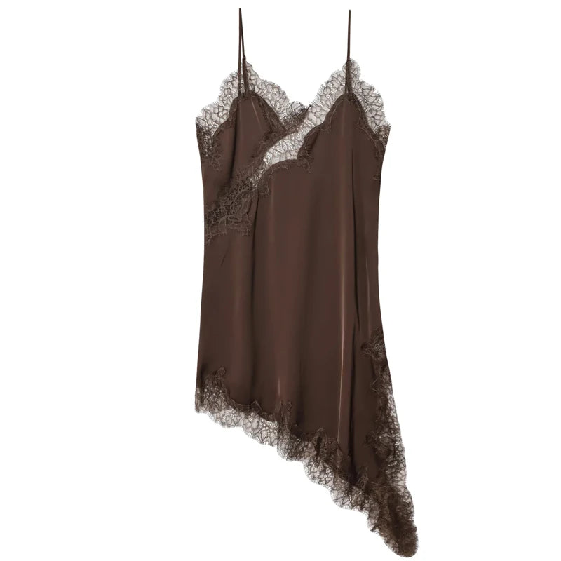 Asymmetrical Lace Sleeveless Slip Dress
