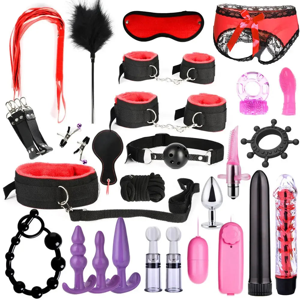 Sex Bondage Set Handcuffs Nipple Clamps Gag Whip Rope Sex Toys For Couples