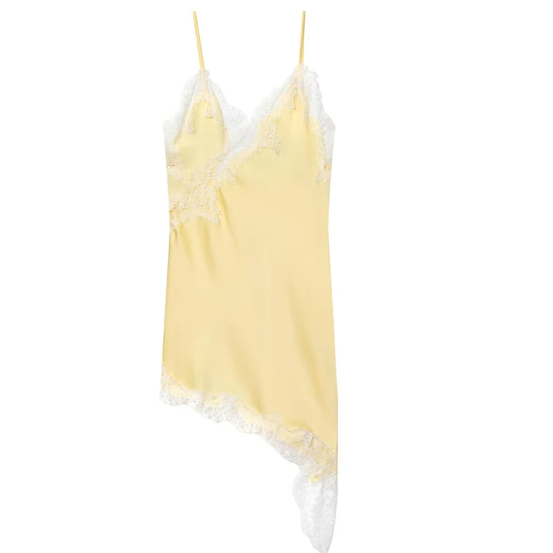 Asymmetrical Lace Sleeveless Slip Dress
