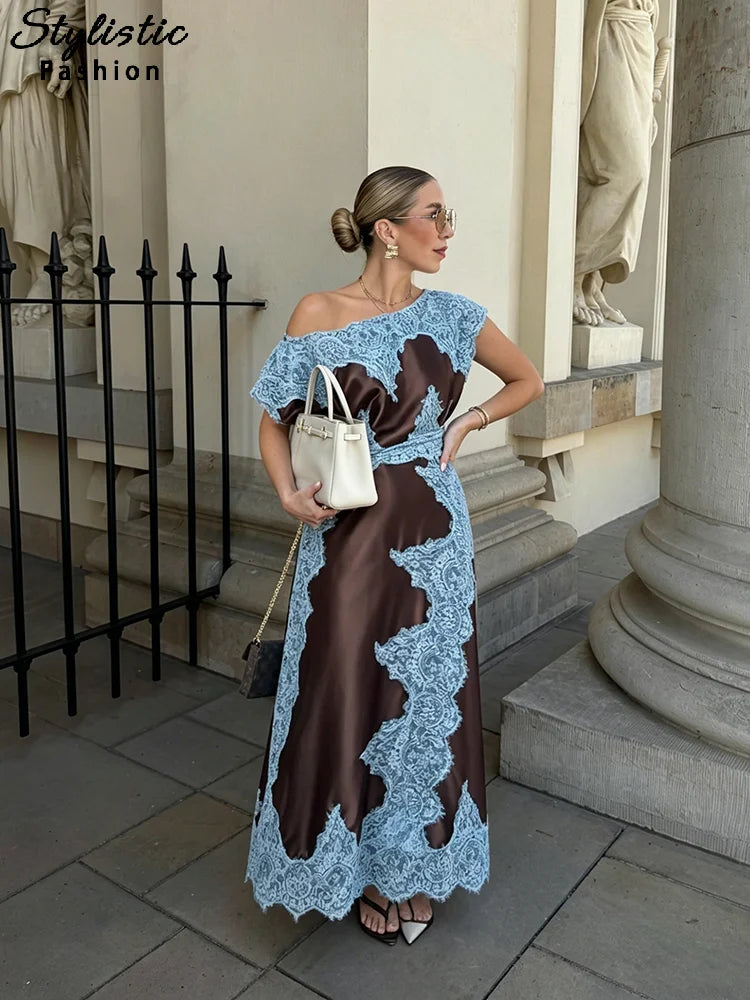 Elegant Lace Patchwork Long Women's Dress
