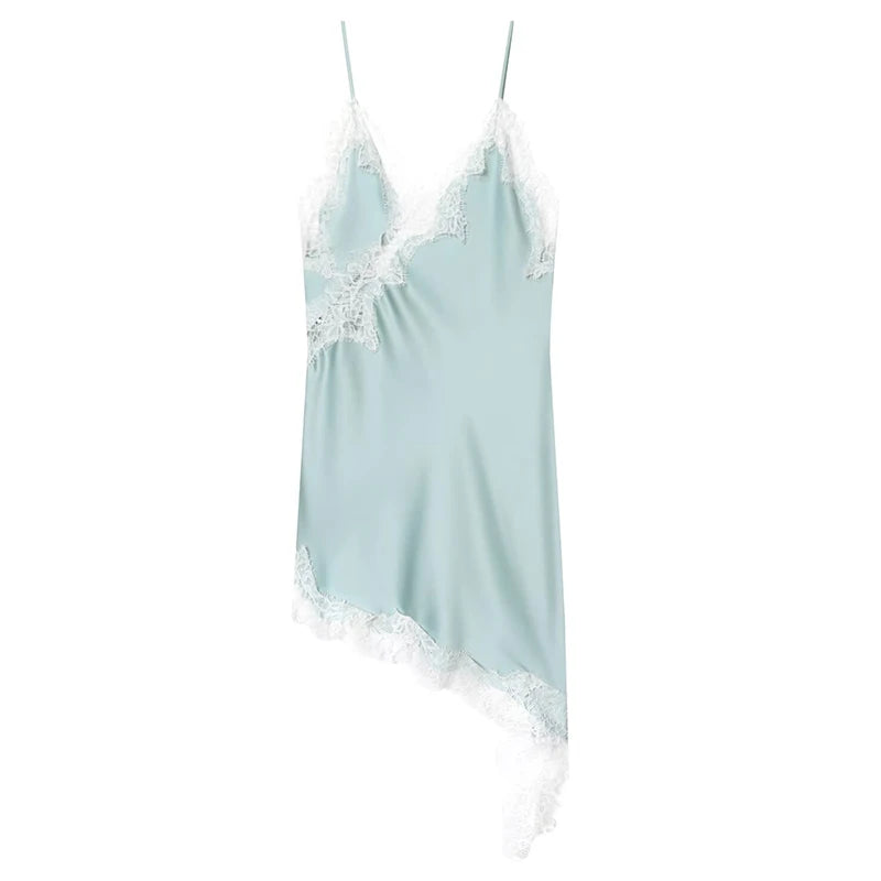 Asymmetrical Lace Sleeveless Slip Dress