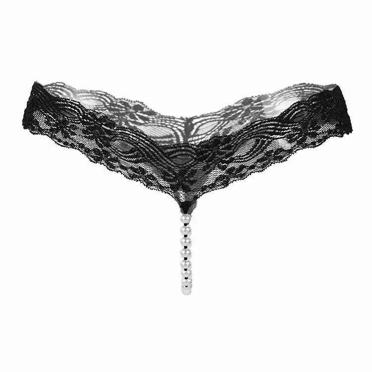 Erotic Sexy Lace T-Pants Pearl Massage Crotchless Panties