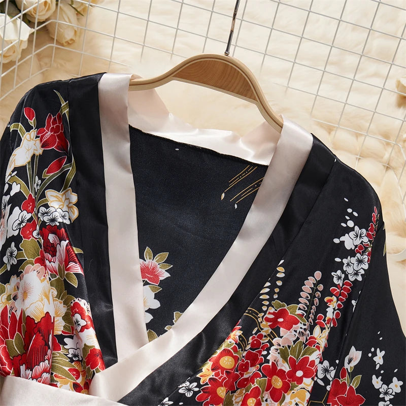 Japanese Sexy Print Kimono Women's Erotic Lingerie