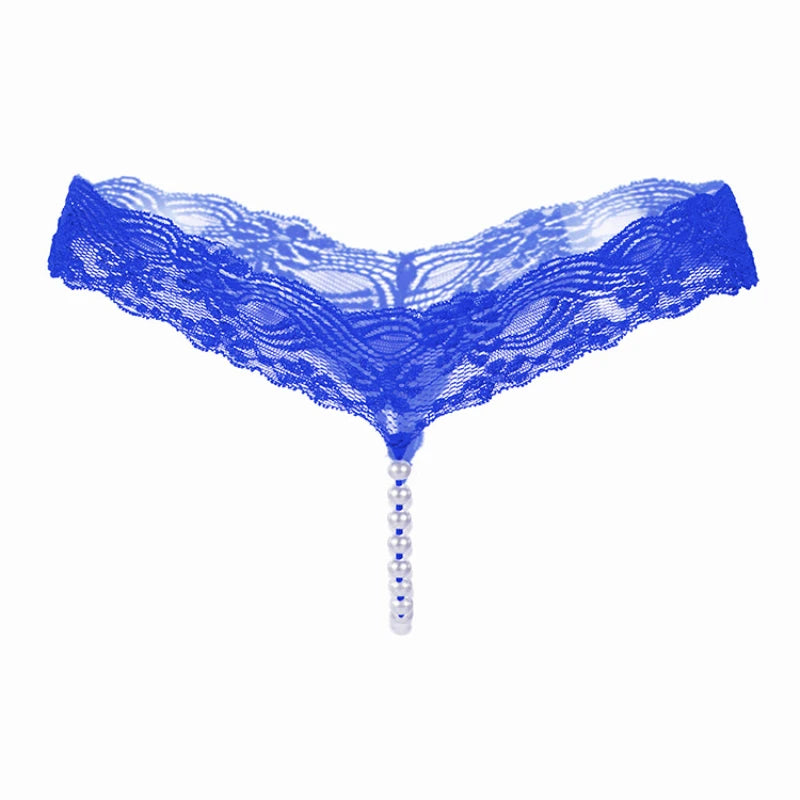 Erotic Sexy Lace T-Pants Pearl Massage Crotchless Panties