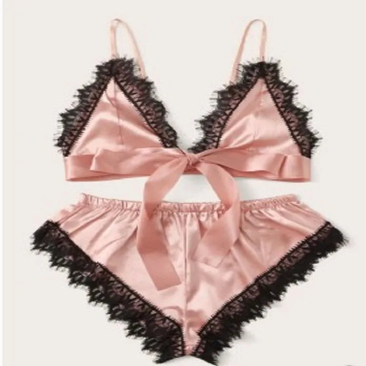 Women's Sexy Pajamas Lingerie Shorts 4-piece Lace Camisole Pajama Set