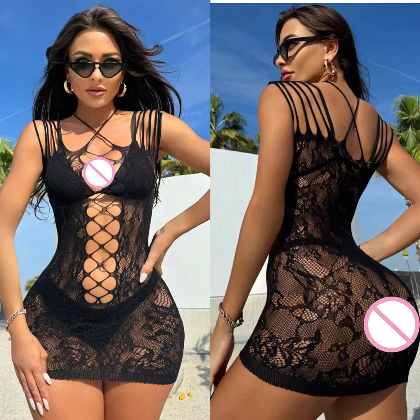 Sexy Off Shoulder Women Dresses Night Club Lace Fishnet Dress