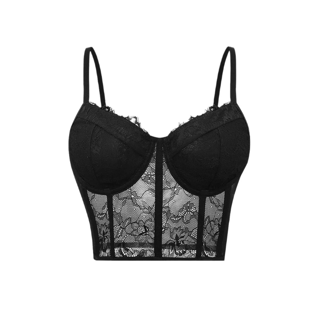 Sexy Black Semi Transparent Bra Mesh Corset Bustier