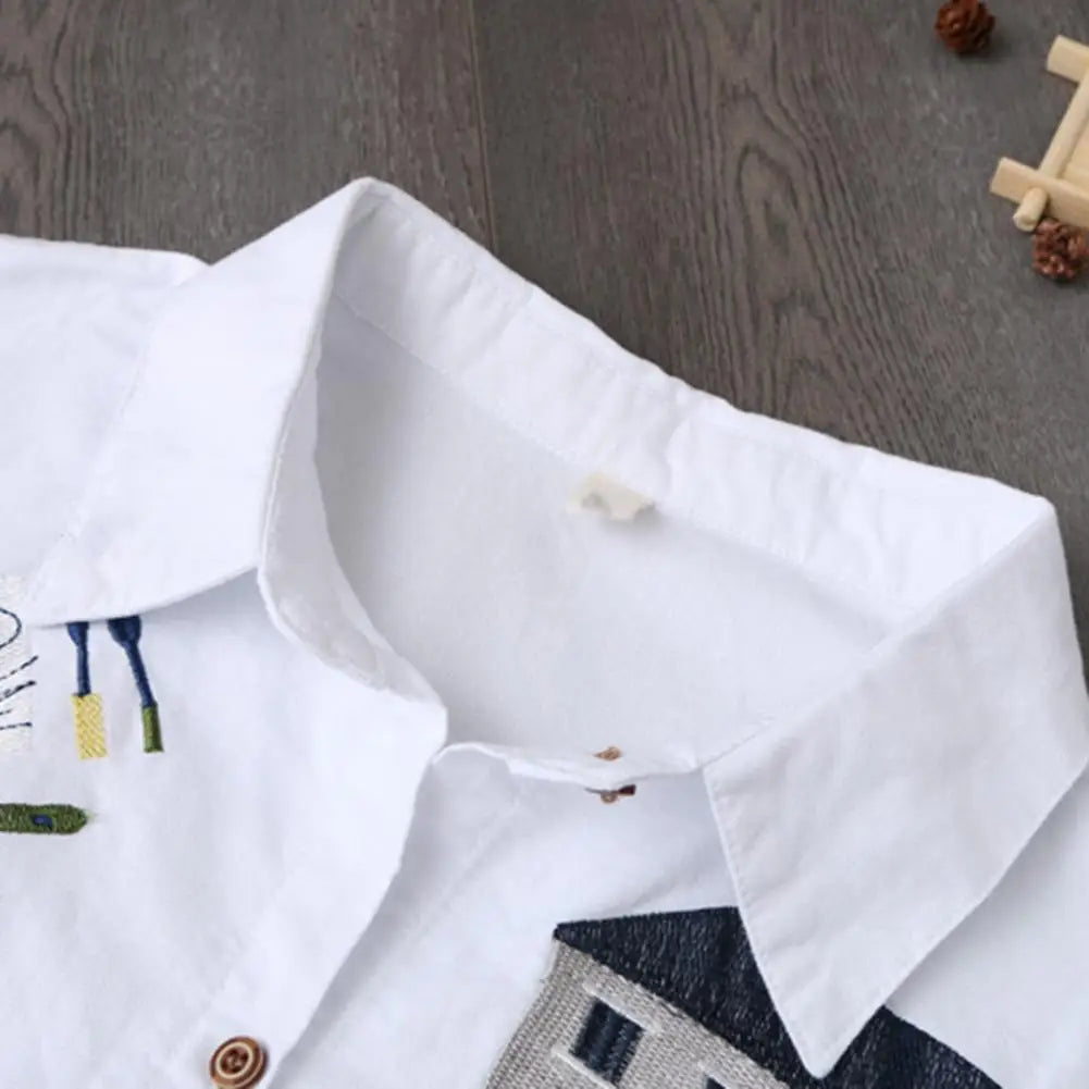 Spring Women Shirt Cartoon Embroidery