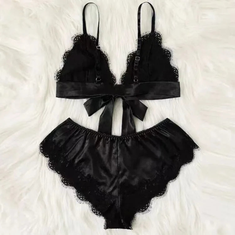 Women's Sexy Pajamas Lingerie Shorts 4-piece Lace Camisole Pajama Set