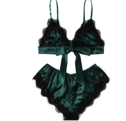 Women's Sexy Pajamas Lingerie Shorts 4-piece Lace Camisole Pajama Set