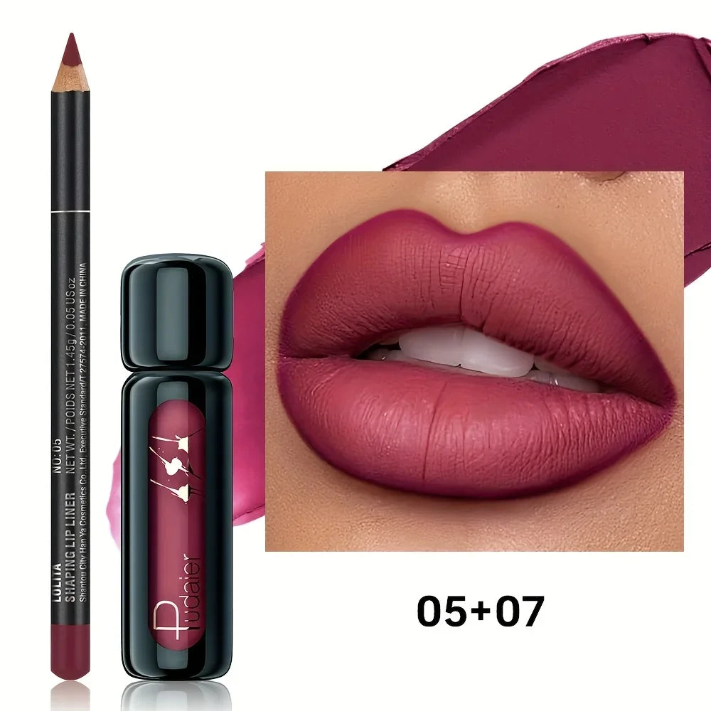 Waterproof Lip Liner & Lipstick Set, Matte Long Lasting Non-Fading