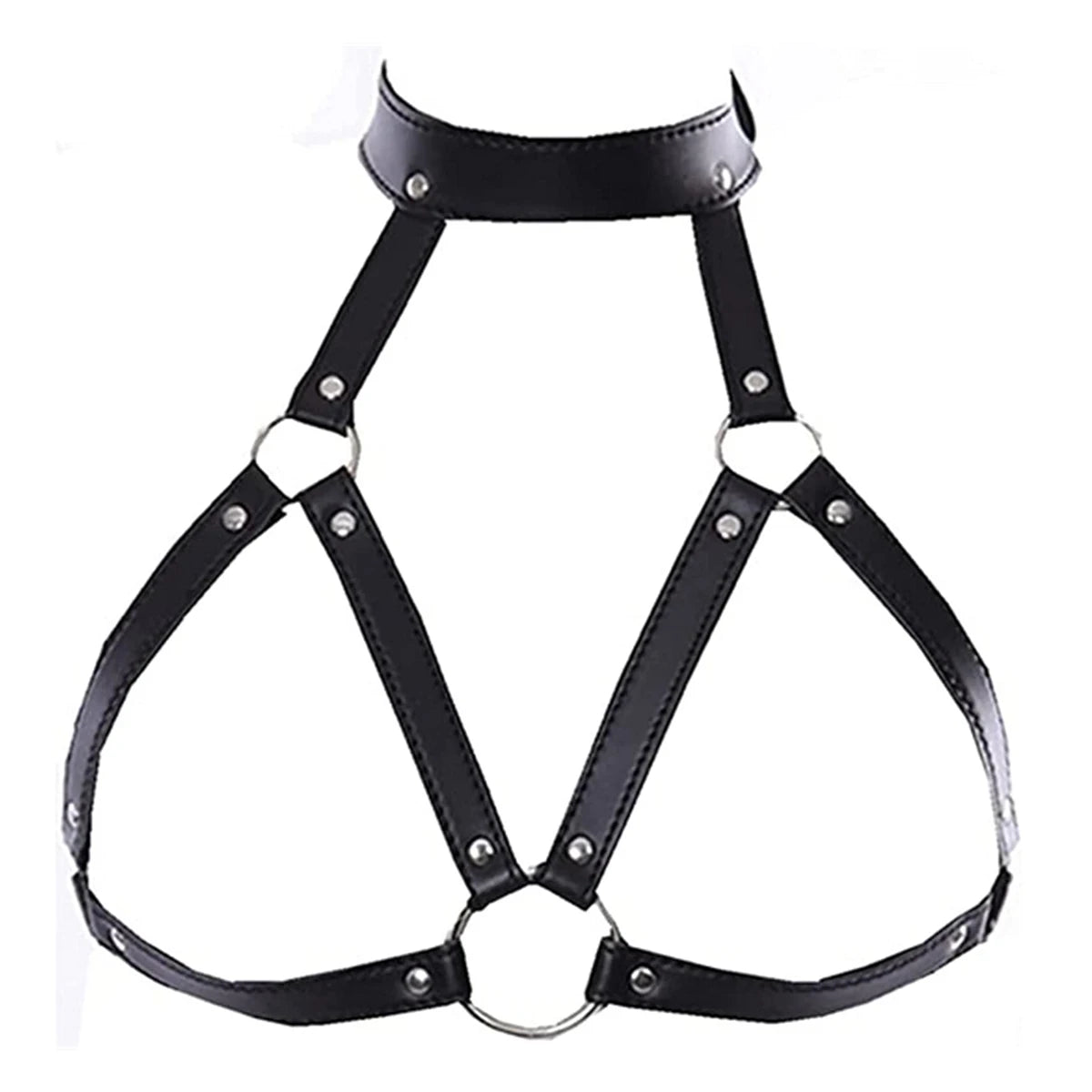 PU Leather Bondage Choker Collar with Nipple Clamp Neck Restraint