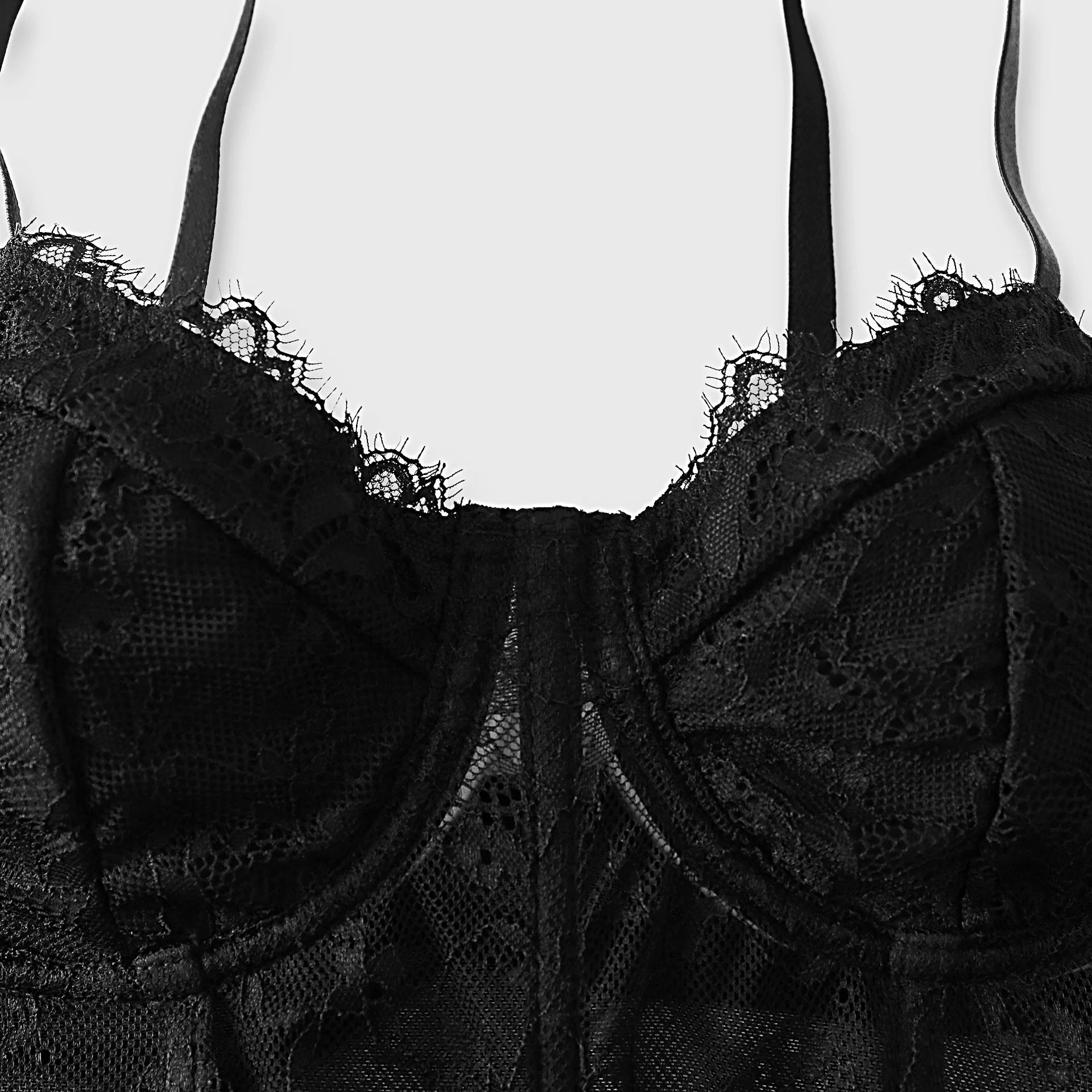 Sexy Black Semi Transparent Bra Mesh Corset Bustier