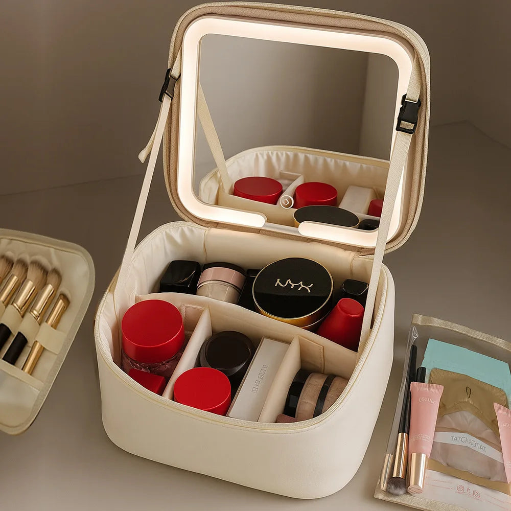 Makeup Bag With LED Mirror Large Capacity Bag and Organizer