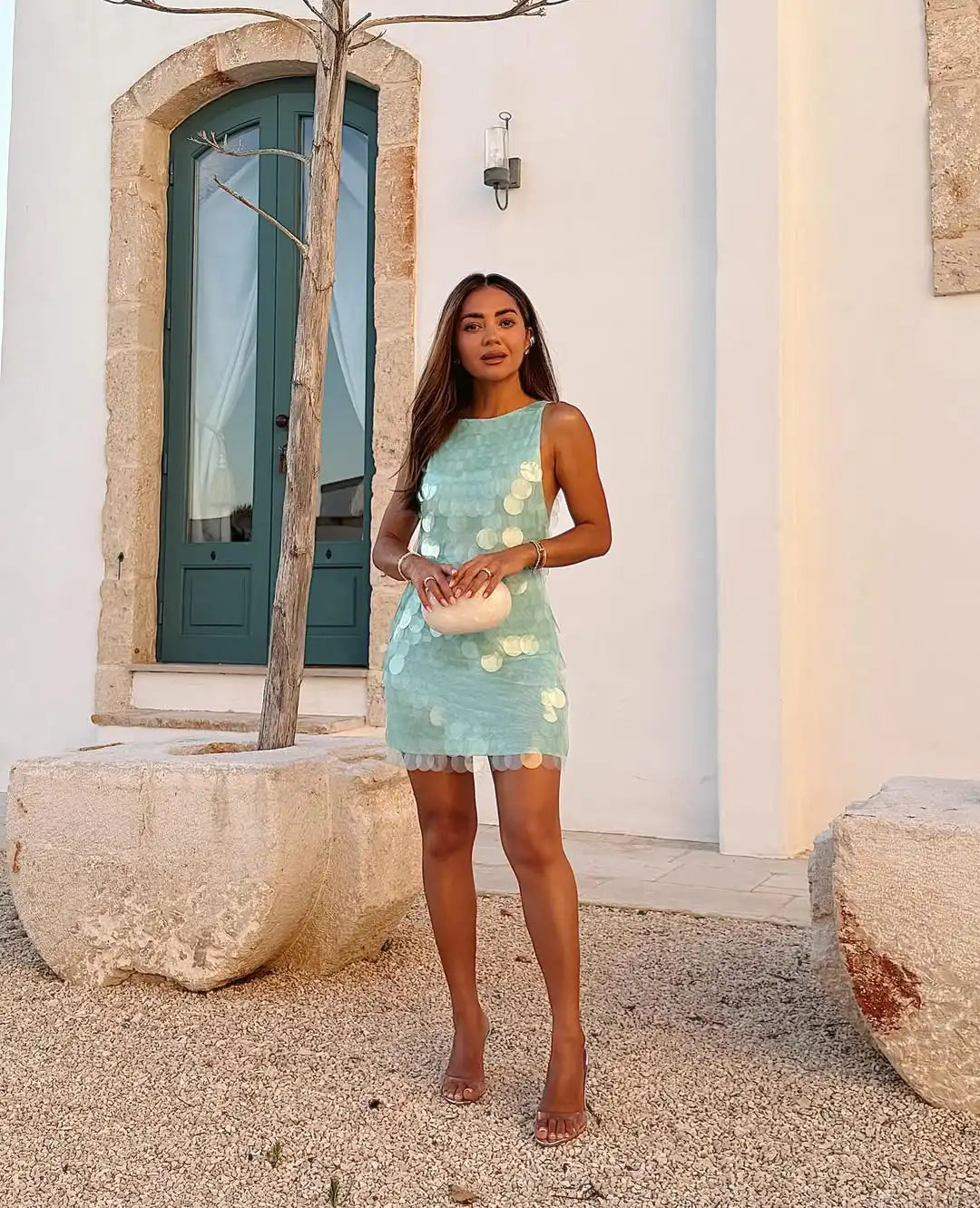 Fashion Sequin Mini Dress Sleeveless Backless Waist-cinching