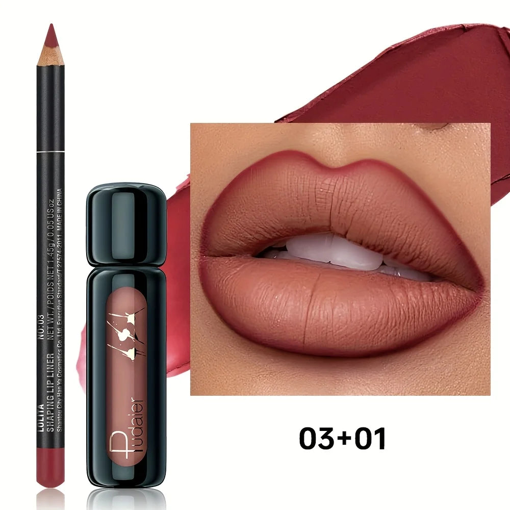 Waterproof Lip Liner & Lipstick Set, Matte Long Lasting Non-Fading