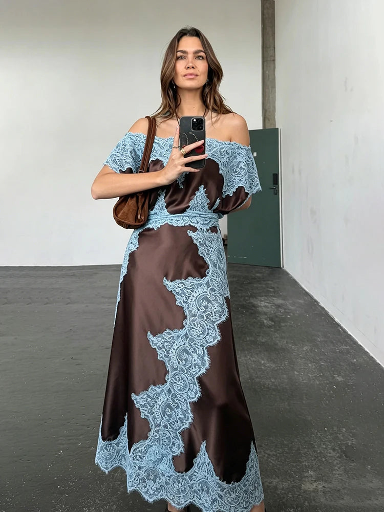 Elegant Lace Patchwork Long Women's Dress