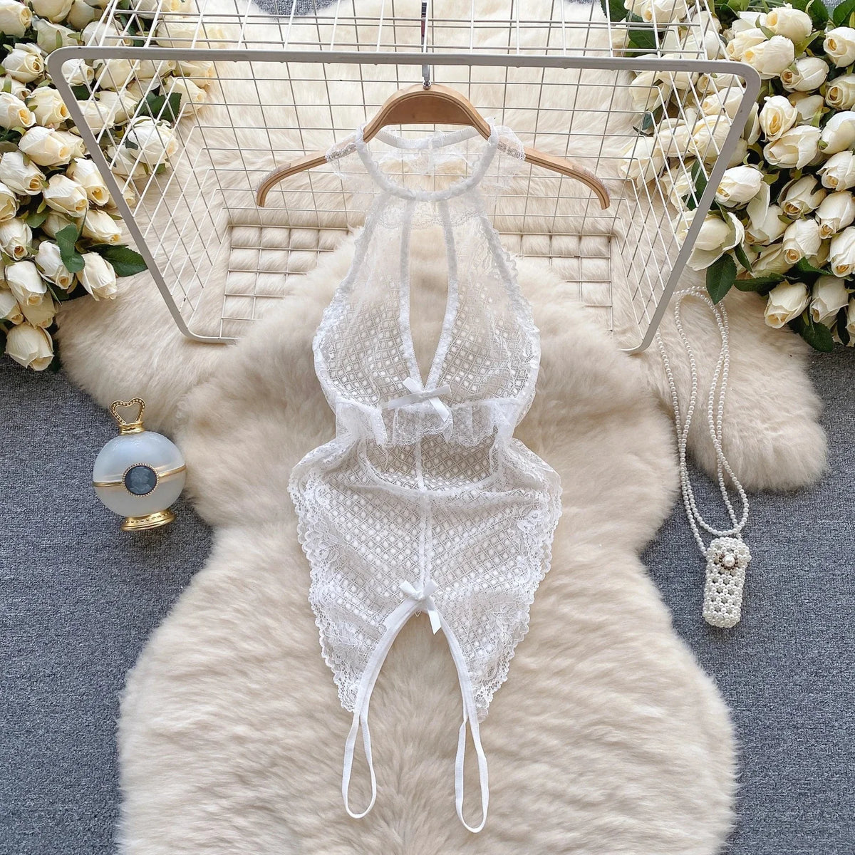 Sexy Lace Strap Jumpsuit Slim Fit Transparent Erotic Lingerie Catsuit