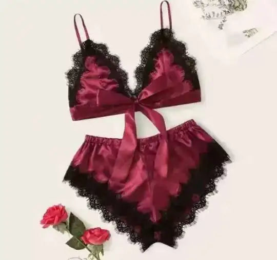 Women's Sexy Pajamas Lingerie Shorts 4-piece Lace Camisole Pajama Set