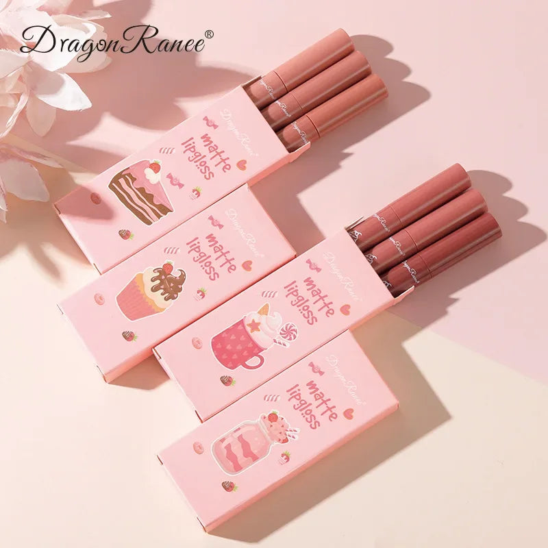 3PCS/Set Velvet Matte Nude Liquid Lipstick Long Lasting Waterproof Lipgloss Kit