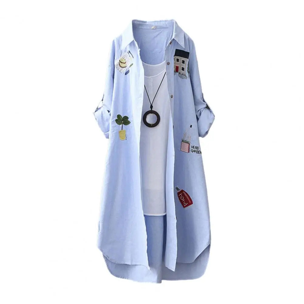 Spring Women Shirt Cartoon Embroidery