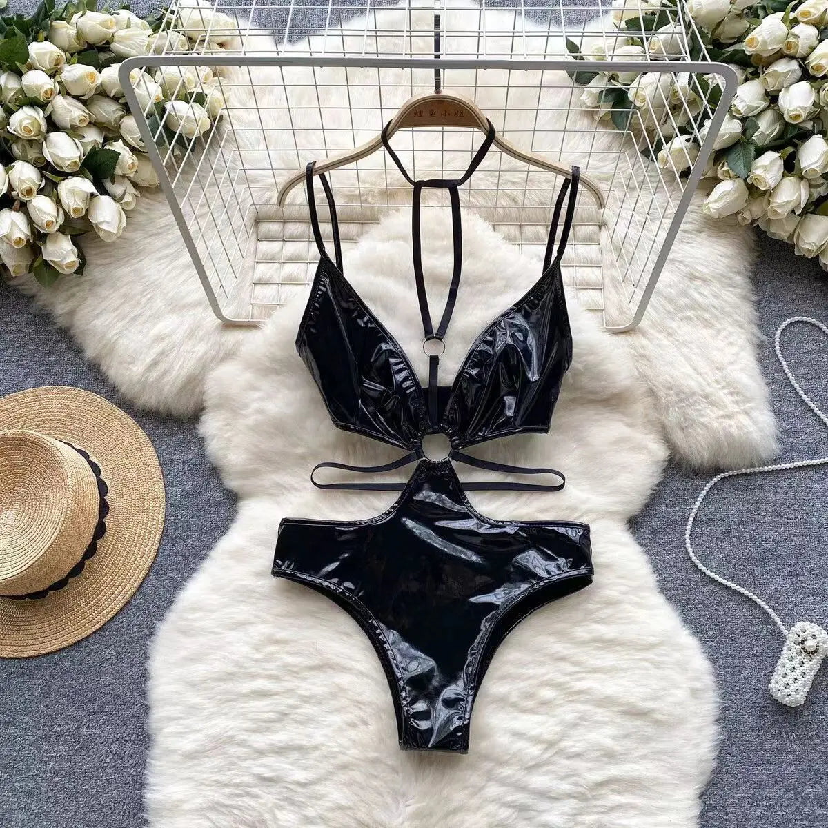 Sexy Lace Strap Jumpsuit Slim Fit Transparent Erotic Lingerie Catsuit