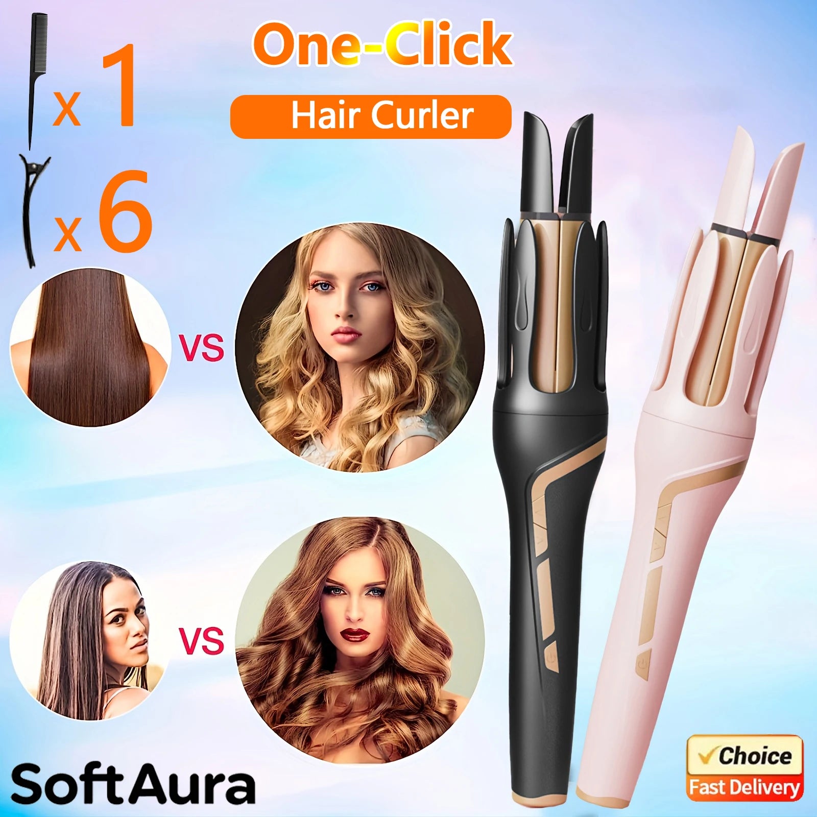 SoftAura Automatic Curling Iron 32mm Large Barrel Big Wave Styling Tool