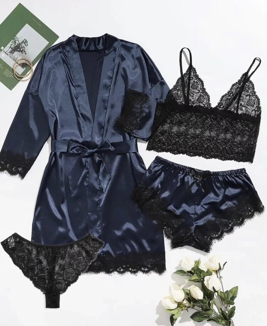 Women's Sexy Pajamas Lingerie Shorts 4-piece Lace Camisole Pajama Set