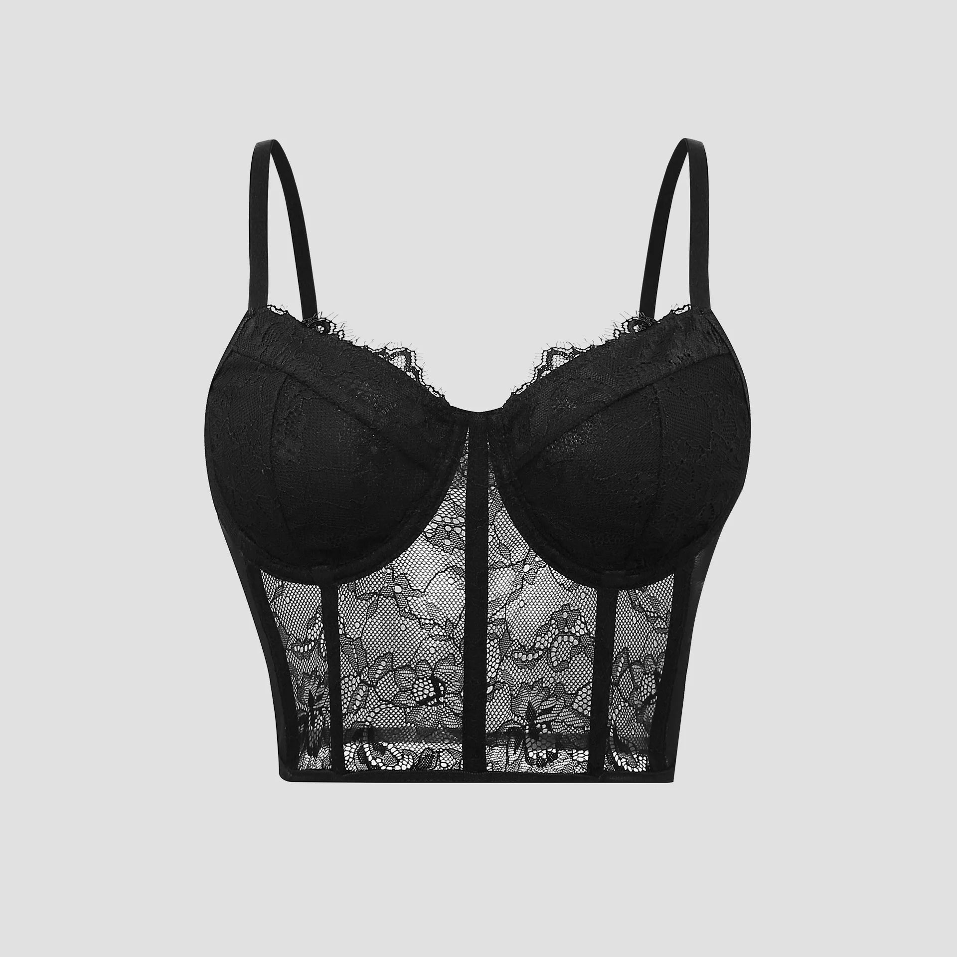 Sexy Black Semi Transparent Bra Mesh Corset Bustier