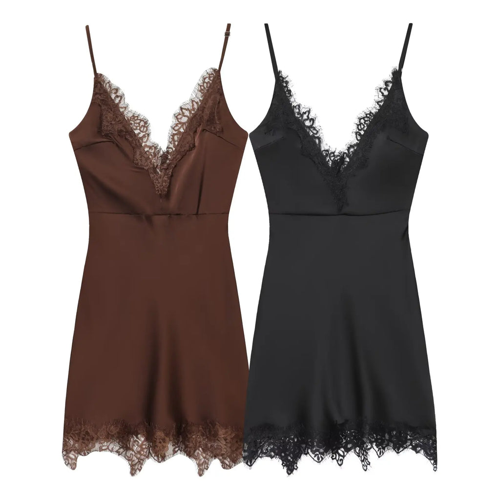 Women Lace Trim Cami Dress