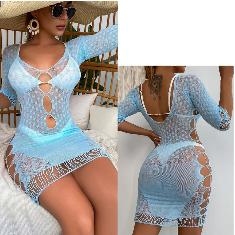 Sexy Off Shoulder Women Dresses Night Club Lace Fishnet Dress