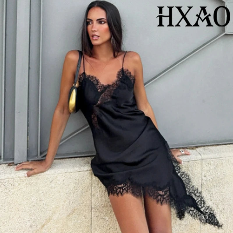 Asymmetrical Lace Sleeveless Slip Dress