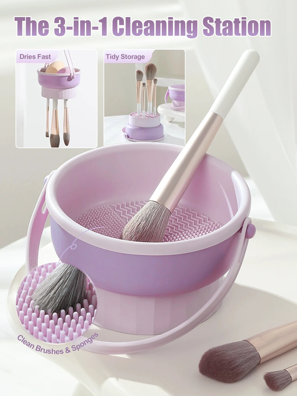 3 in 1 Makeup Brush Cleaner Dryer Organizer Silicone Wash Station & Storage Mat