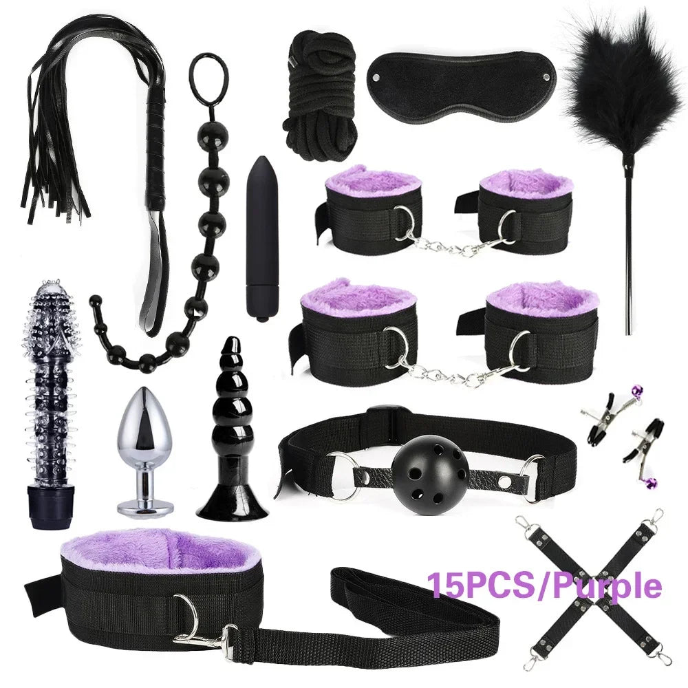 Sex Bondage Set Handcuffs Nipple Clamps Gag Whip Rope Sex Toys For Couples