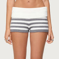 Women Striped Knitted Micro Shorts Folds Over Low Waist