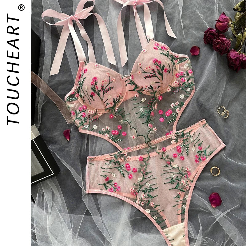 Bra and Panties Sets Thong and Bra Lace Floral