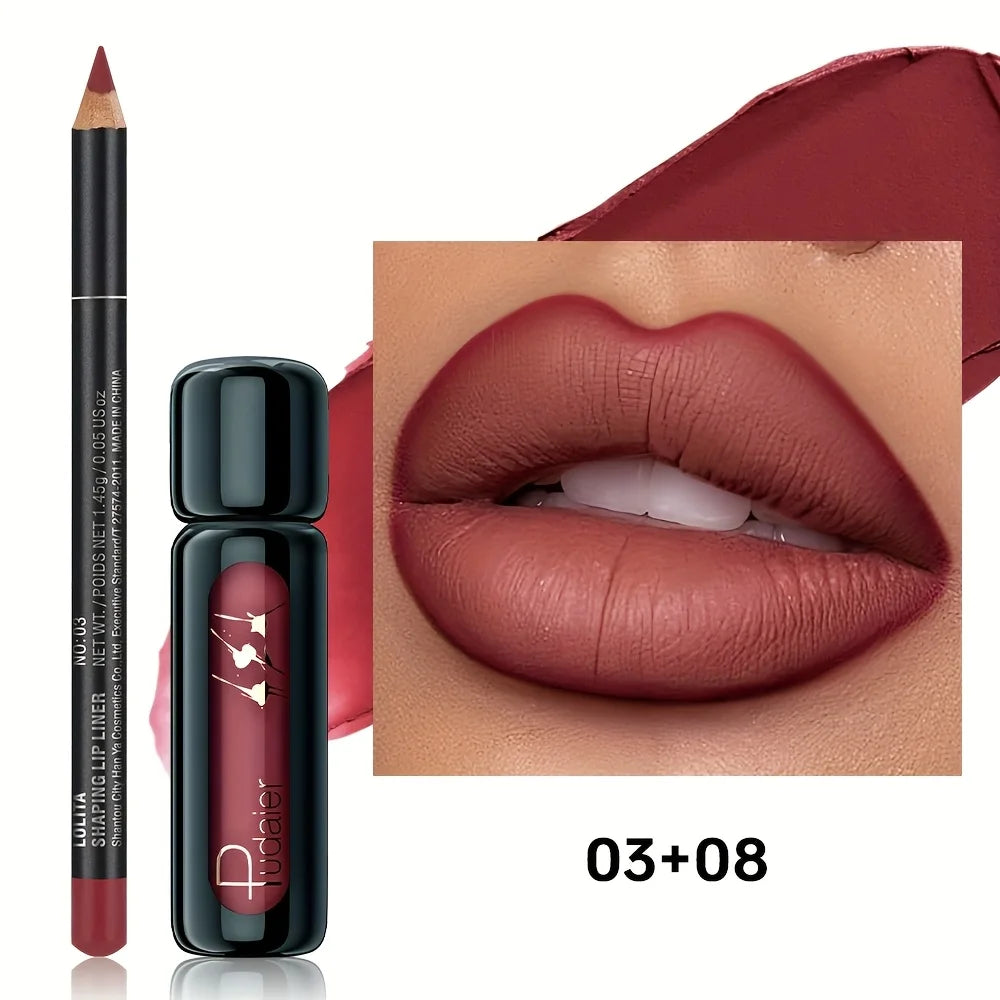 Waterproof Lip Liner & Lipstick Set, Matte Long Lasting Non-Fading