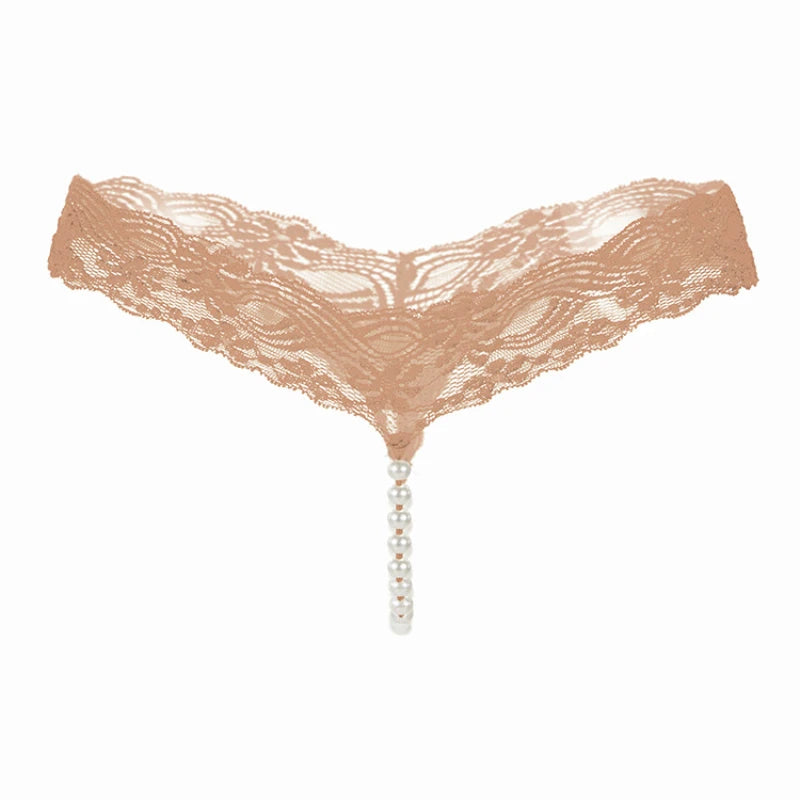Erotic Sexy Lace T-Pants Pearl Massage Crotchless Panties