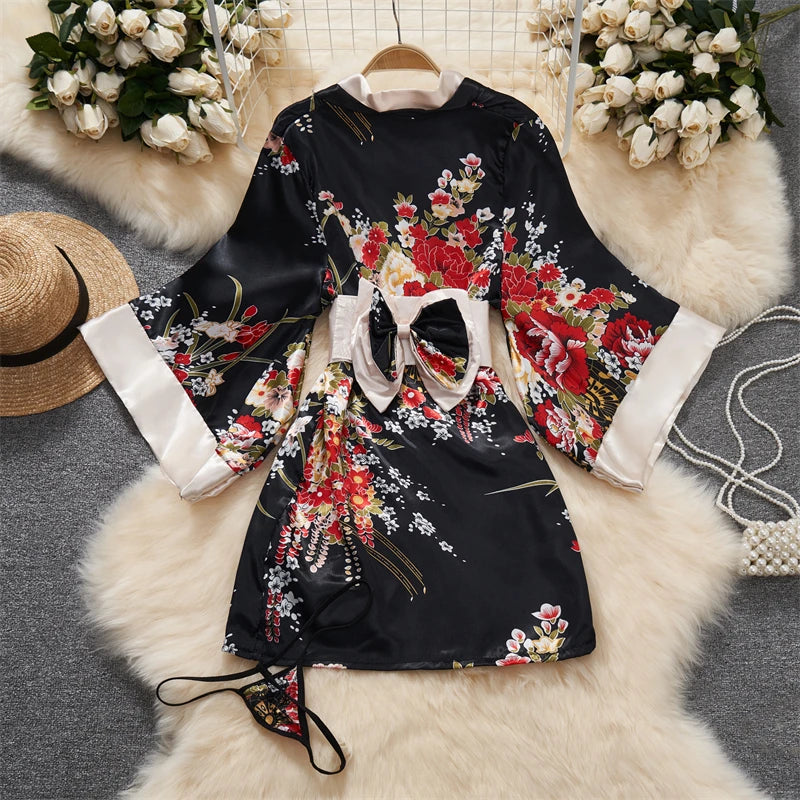 Japanese Sexy Print Kimono Women's Erotic Lingerie