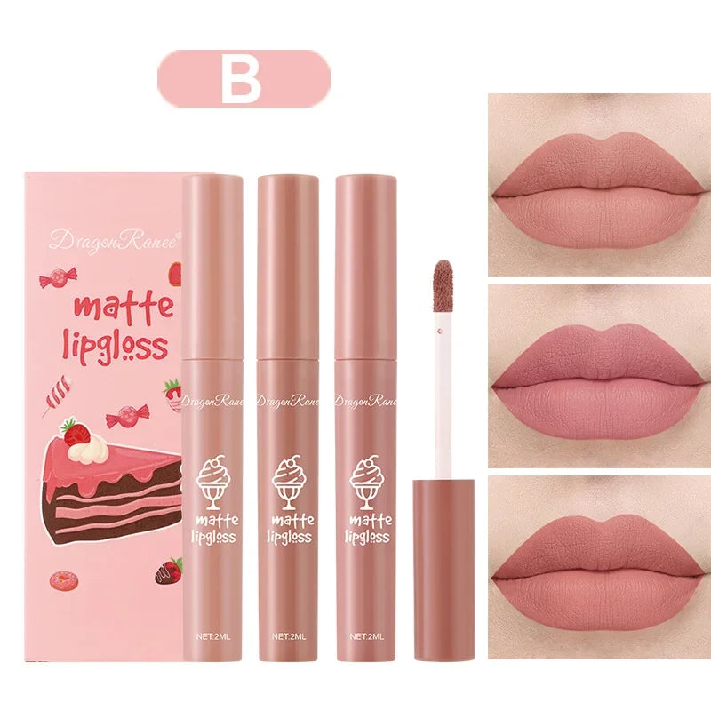 3PCS/Set Velvet Matte Nude Liquid Lipstick Long Lasting Waterproof Lipgloss Kit