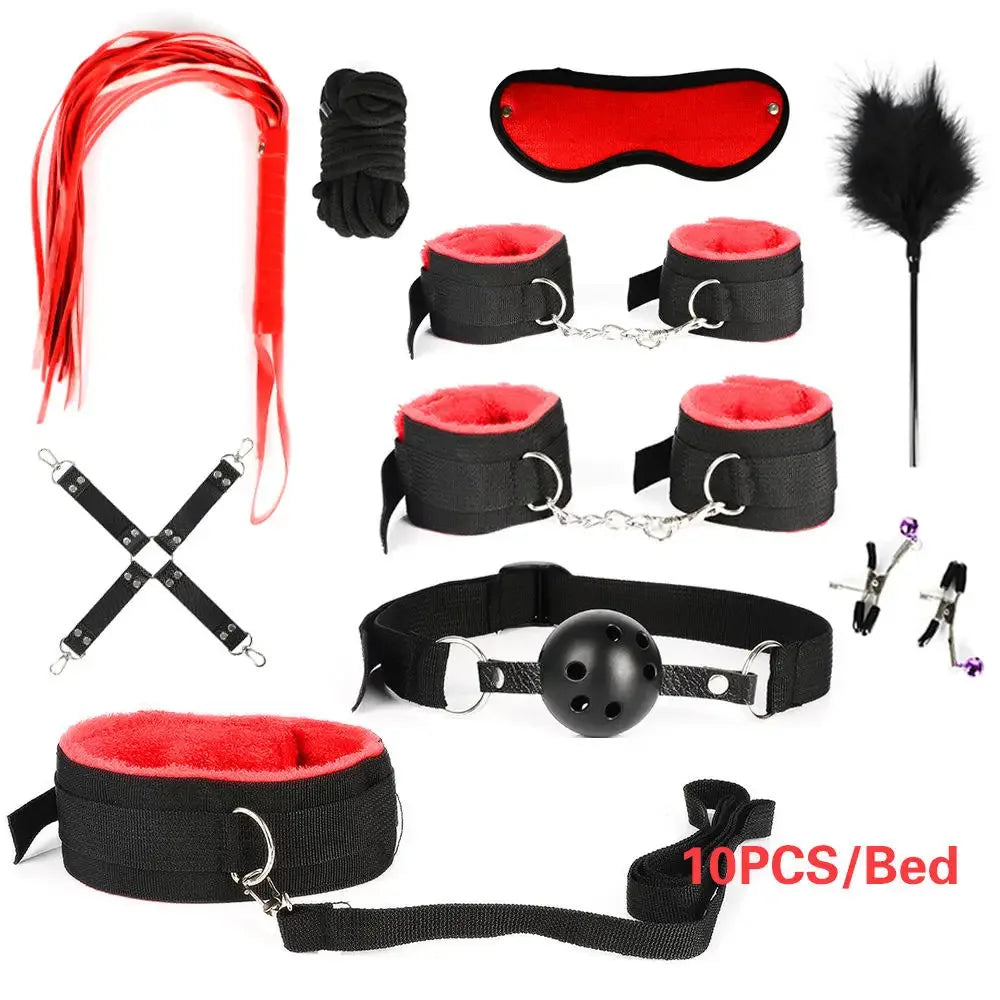 Sex Bondage Set Handcuffs Nipple Clamps Gag Whip Rope Sex Toys For Couples
